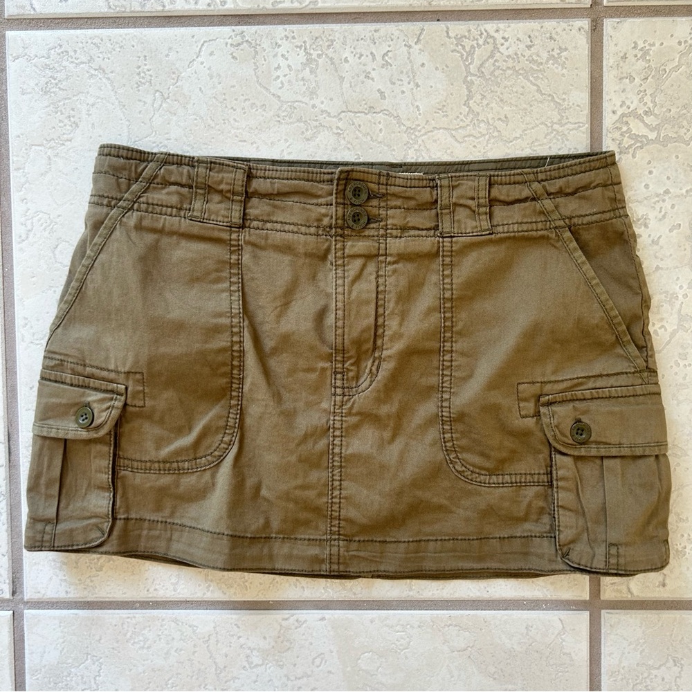 Vintage Y2K Abercrombie & Fitch Cargo Mini Skirt Brown Khaki Drawstring Womens S